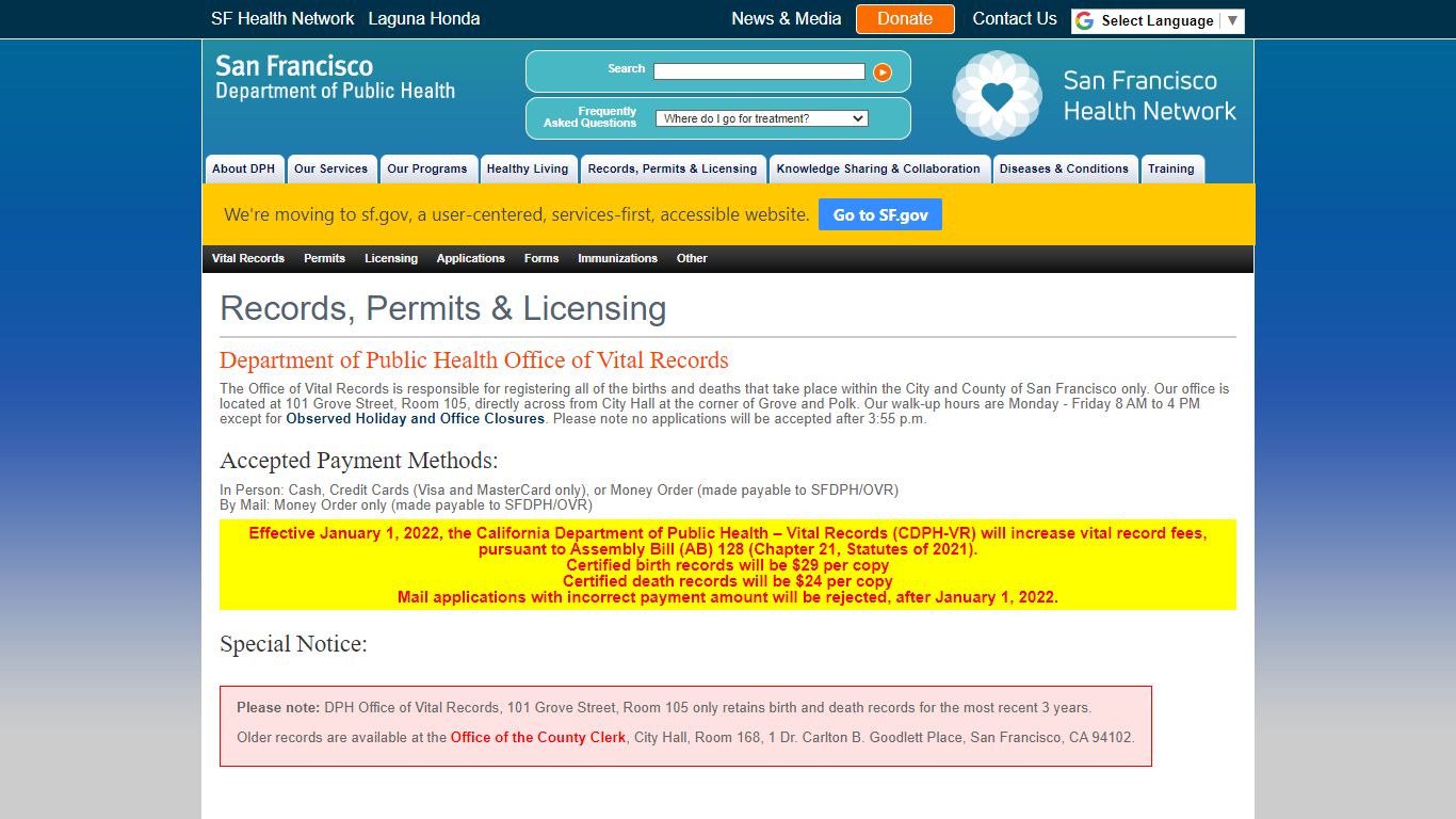 Department of Public Health: Birth and Death Records
